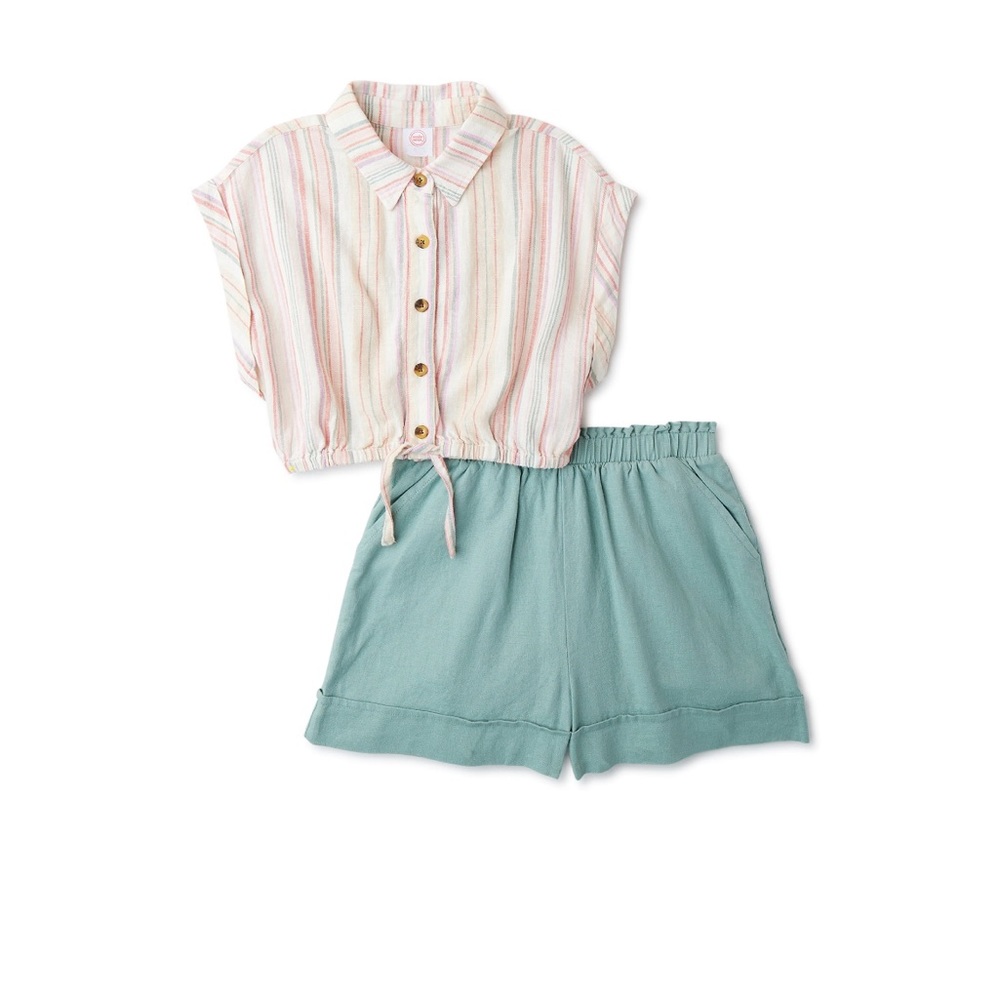 Junior girls plus size 2 piece camper linen set, size XL (14-16) plus